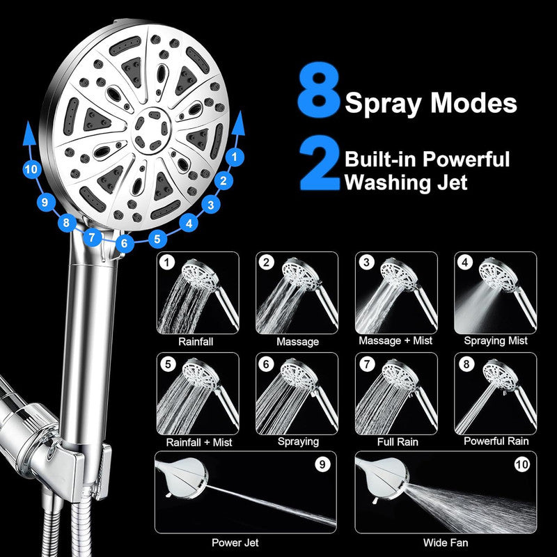 Filtered Shower Head with Handheld, High Pressure 8 Spray Showerhead with Filters & Upgraded Detachable Shower Head, Water Softener Filters Beads...