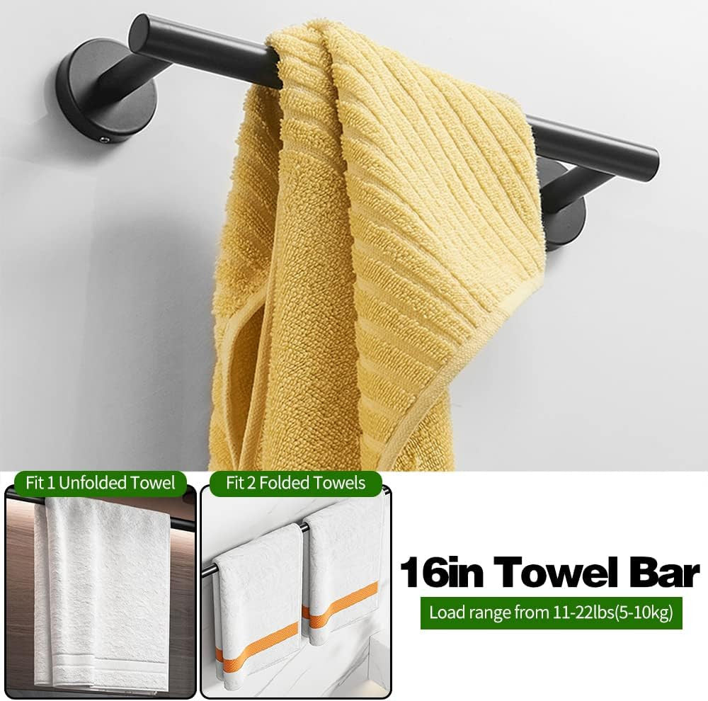 5pcs Matte Black Bathroom Hardware Set, Including 1pcs 24in Retractable Hand Single Towel Bar with 1pcs Toilet Paper Holders, 1pcs Towel Rings 2pcs...