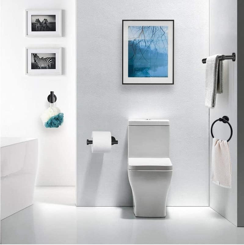 5pcs Matte Black Bathroom Hardware Set, Including 1pcs 24in Retractable Hand Single Towel Bar with 1pcs Toilet Paper Holders, 1pcs Towel Rings 2pcs...
