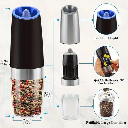Gravity Electric Salt and Pepper Grinder Set, Battery Powered LED Light One Hand Automatic Operation, Adjustable Coarseness Mill Grinders Shakers...