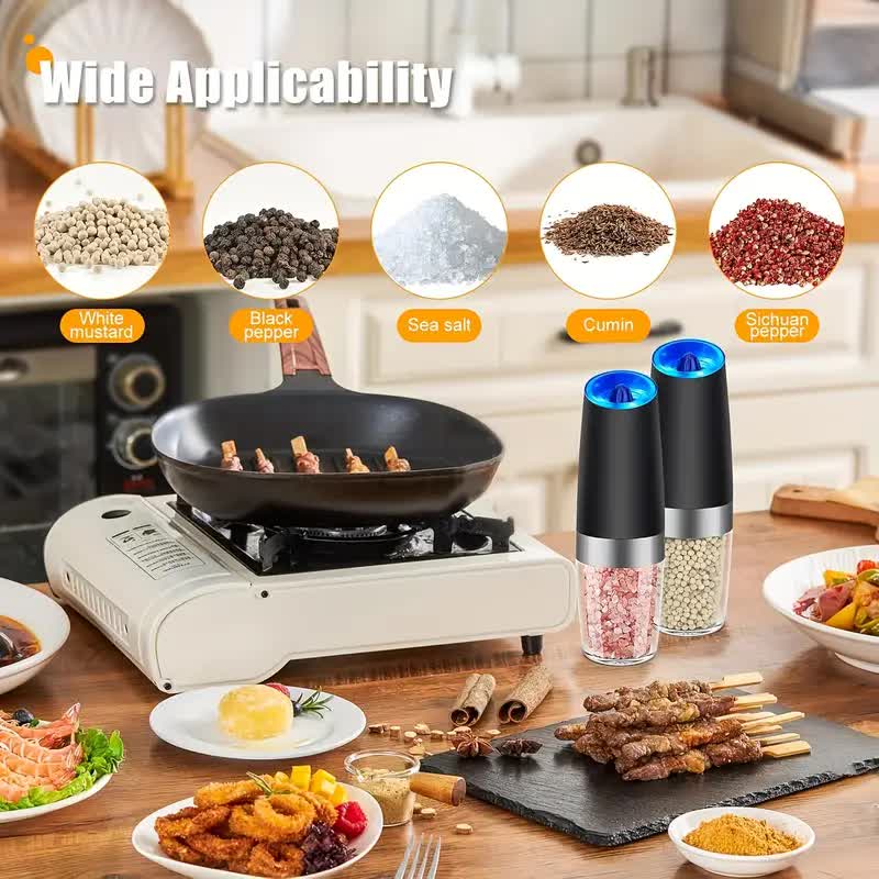 Gravity Electric Salt and Pepper Grinder Set, Battery Powered LED Light One Hand Automatic Operation, Adjustable Coarseness Mill Grinders Shakers...