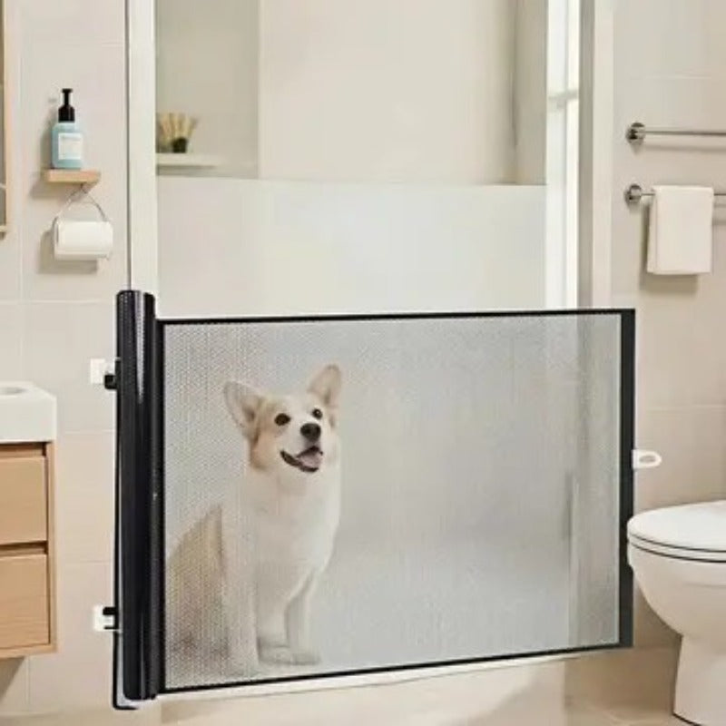 Expandable Pet Fence, made of PVC mesh material, easy to install, suitable for small dogs, cats, and various pets. No-drilling design effectively...