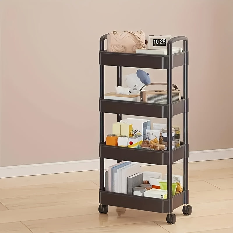 Four-Tier Rolling Cosmetics Storage Rack - Made of durable plastic, equipped with 360-degree swivel casters, strong load-bearing capacity -...