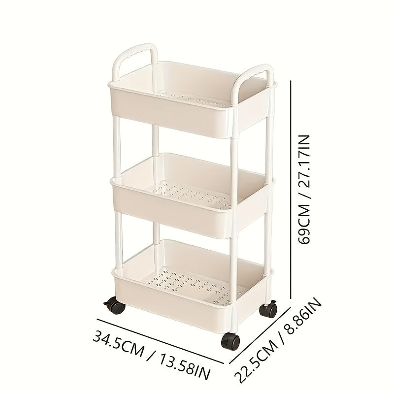 Four-Tier Rolling Cosmetics Storage Rack - Made of durable plastic, equipped with 360-degree swivel casters, strong load-bearing capacity -...