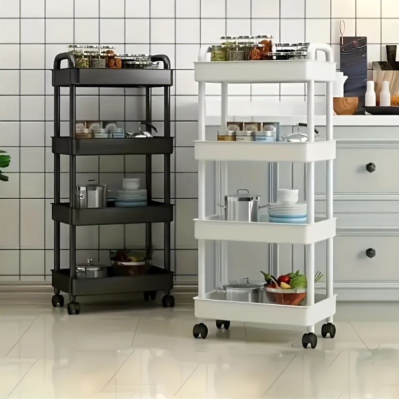 Three-Tier Rolling Cosmetics Storage Rack - Made of durable plastic, equipped with 360-degree swivel casters, strong load-bearing capacity -...