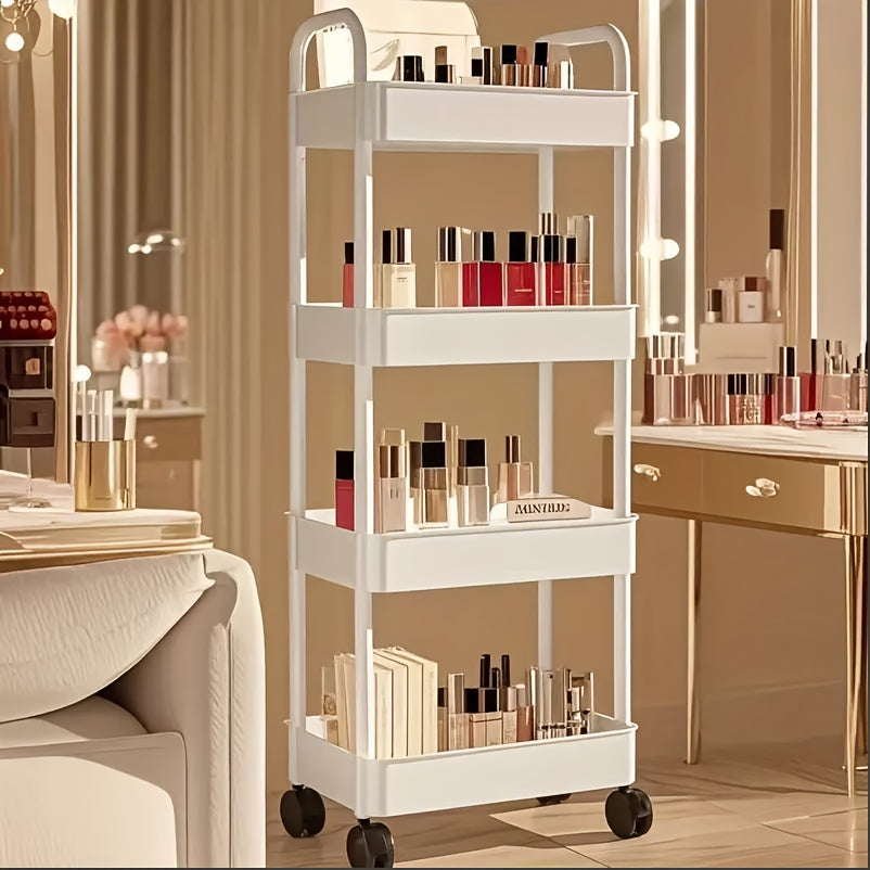 Five-Tier Rolling Cosmetics Storage Rack - Made of durable plastic, equipped with 360-degree swivel casters, strong load-bearing capacity -...
