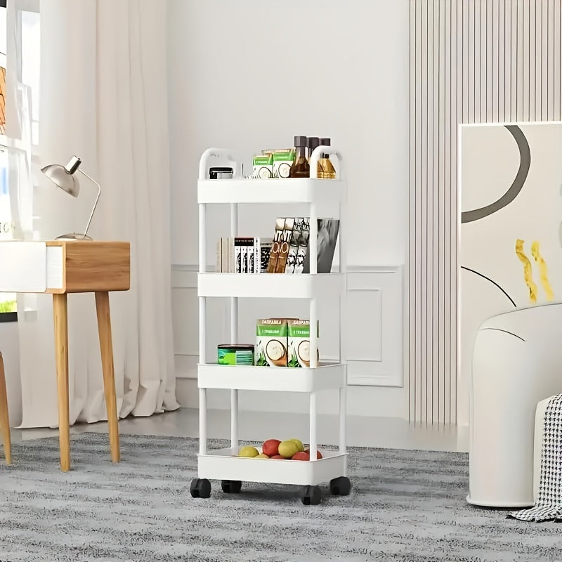 Five-Tier Rolling Cosmetics Storage Rack - Made of durable plastic, equipped with 360-degree swivel casters, strong load-bearing capacity -...