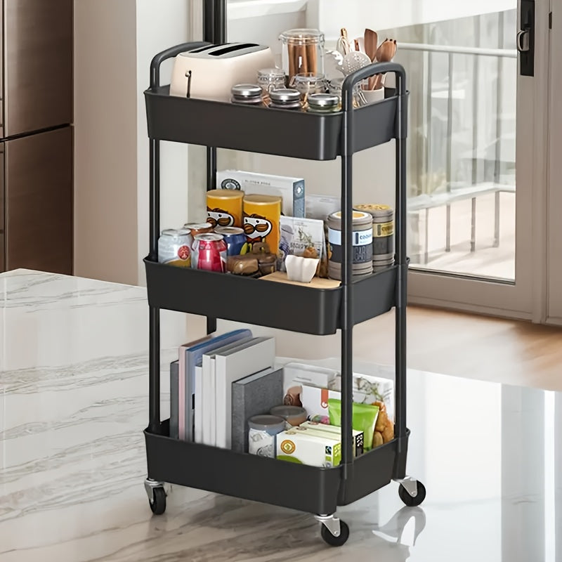 Four-Tier Rolling Cosmetics Storage Rack - Made of durable plastic, equipped with 360-degree swivel casters, strong load-bearing capacity -...