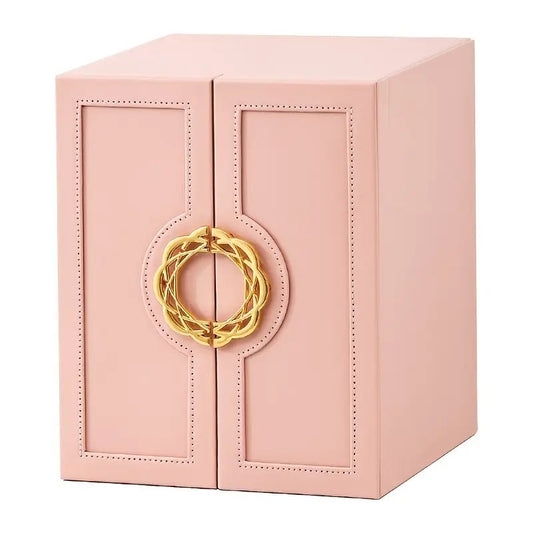 Pink  1 Large Faux Leather Jewelry Storage Box with 5 Drawers and Gold Handles - An elegant rectangular storage space for rings, necklaces,...