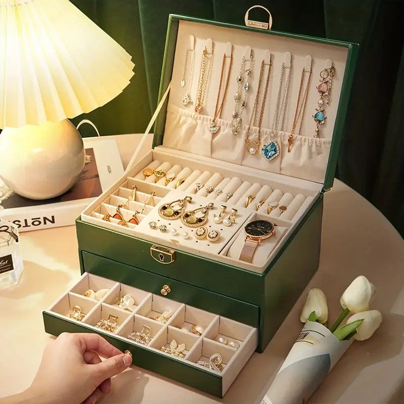 Green  High-end Jewelry Storage Box for Necklaces, Earrings, Ear Studs, Bracelets, Rings, Exquisite Accessories, Gold, and Jewelry – Large...