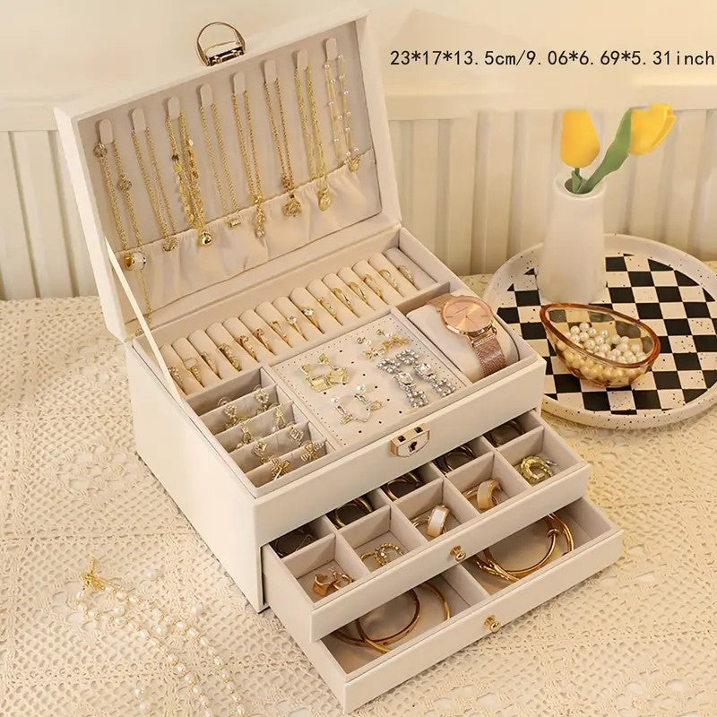 White High-end Jewelry Storage Box for Necklaces, Earrings, Ear Studs, Bracelets, Rings, Exquisite Accessories, Gold, and Jewelry – Large Capacity,...
