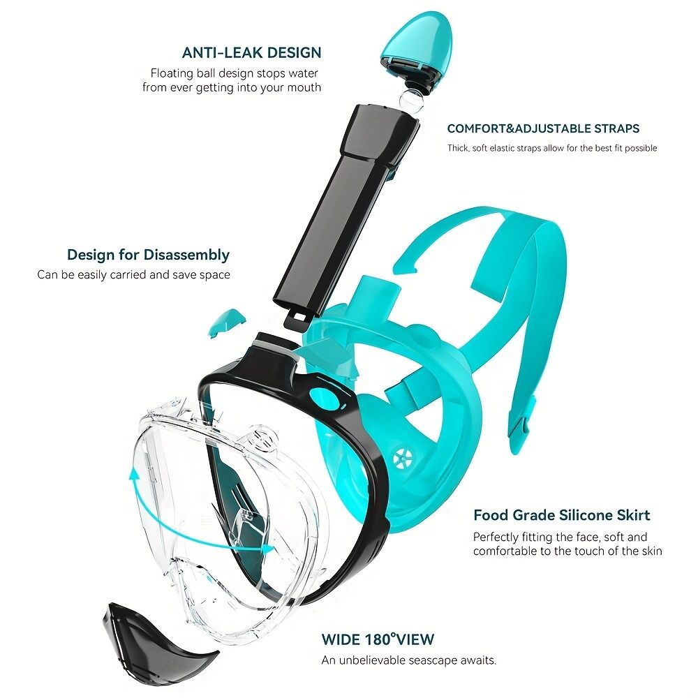L/XL full-face silicone snorkeling mask, full-dry panoramic snorkeling mirror, camera bracket, large frame anti-leakage and anti-fog swimming...