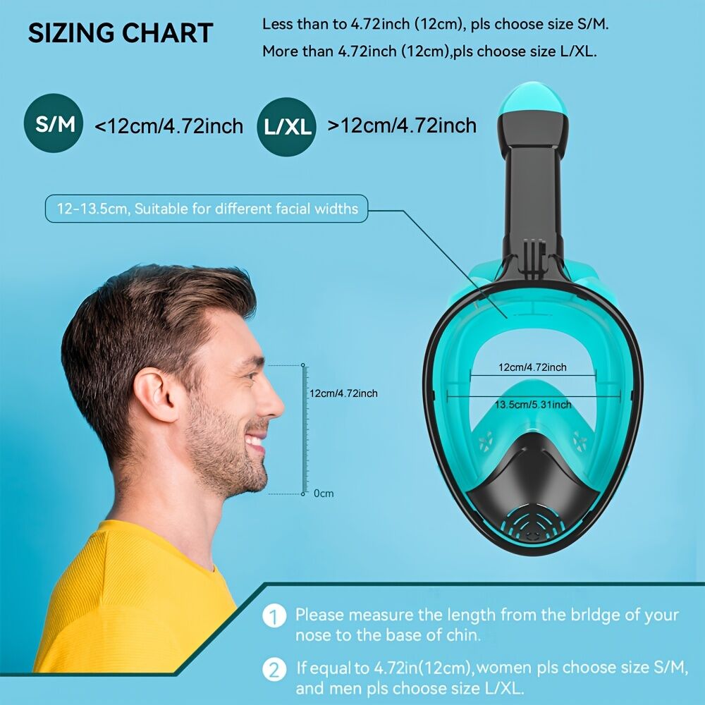 S/M  Full-face silicone snorkeling mask, full-dry panoramic snorkeling mirror, camera bracket, large frame anti-leakage and anti-fog swimming...