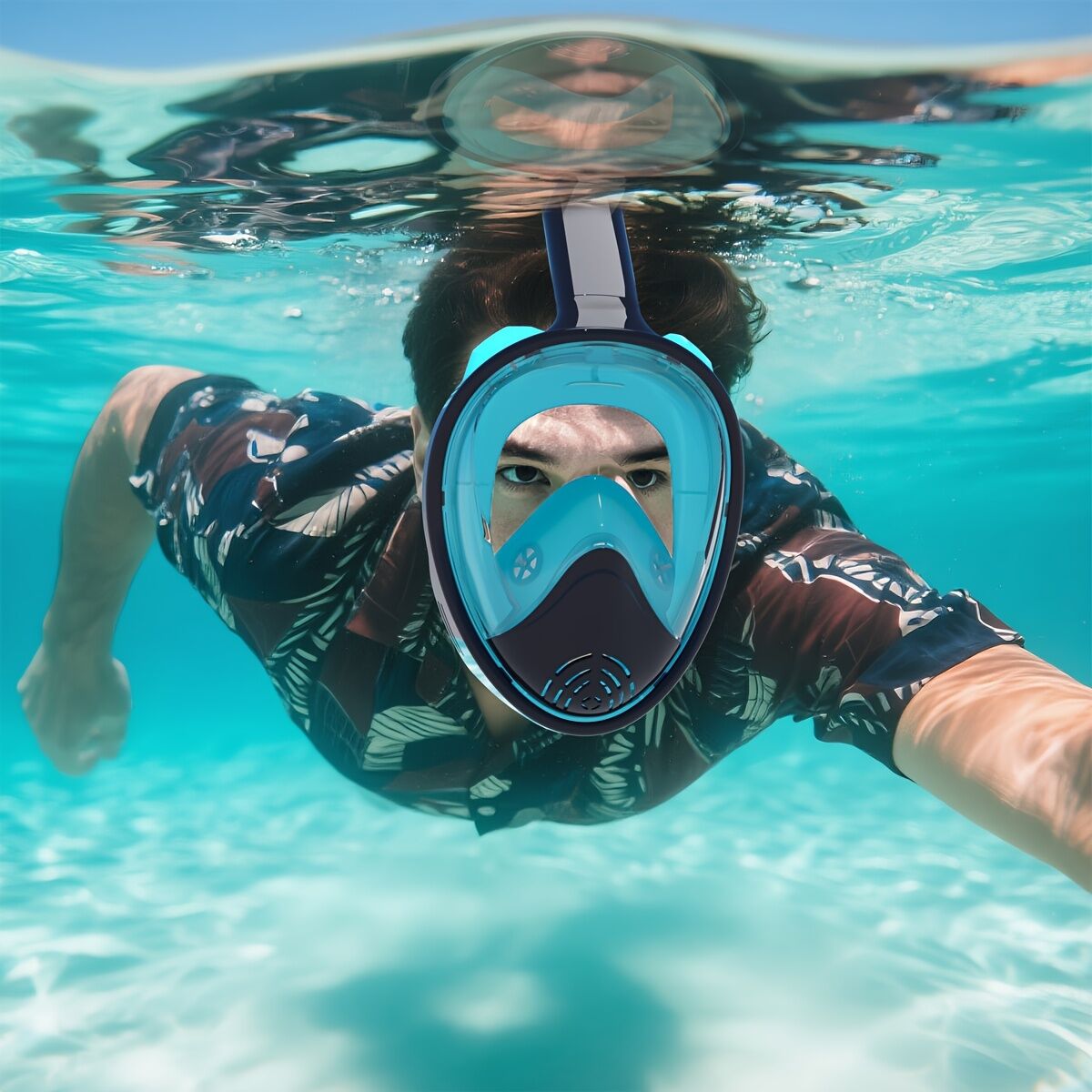 S/M  Full-face silicone snorkeling mask, full-dry panoramic snorkeling mirror, camera bracket, large frame anti-leakage and anti-fog swimming...