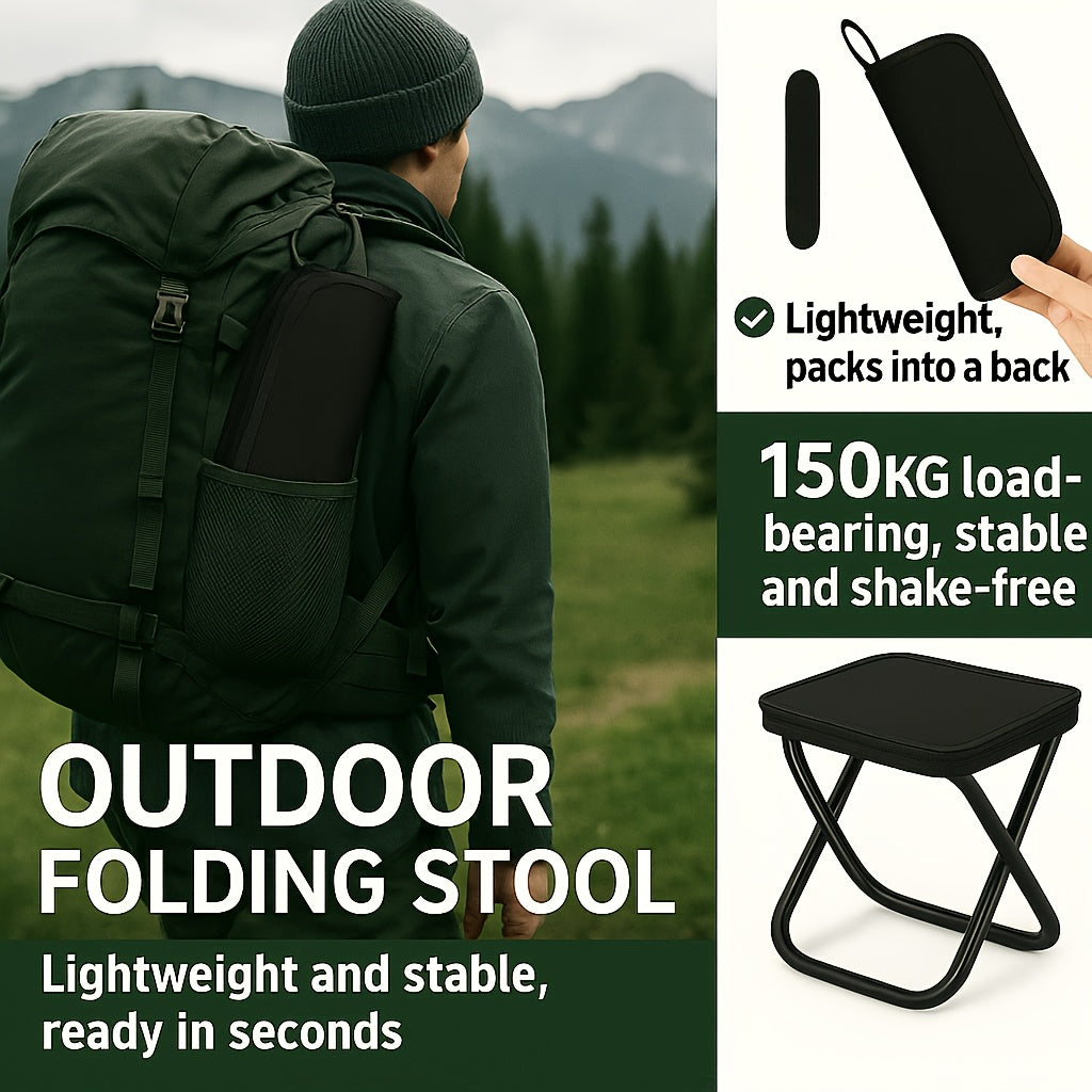 Quick-Open Folding Camping Stool - 150KG Load, Portable & Packable for Travel