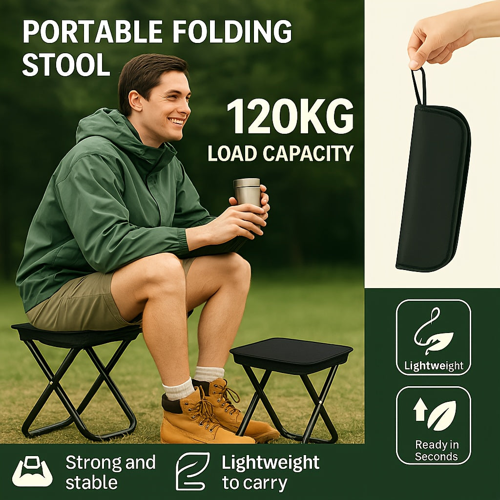 Quick-Open Folding Camping Stool - 150KG Load, Portable & Packable for Travel