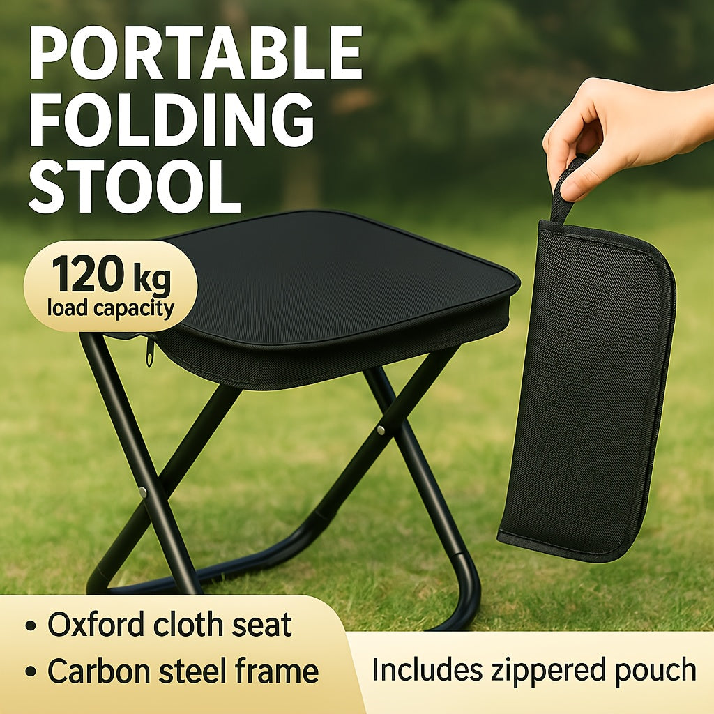 Quick-Open Folding Camping Stool - 150KG Load, Portable & Packable for Travel