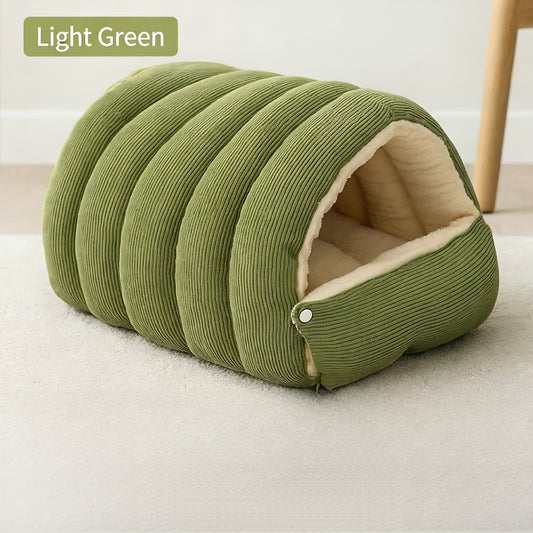 High-Elasticity Warm Cat Bed - 57×37×28cm Wrapped Design, Removable & Washable (Light Green)