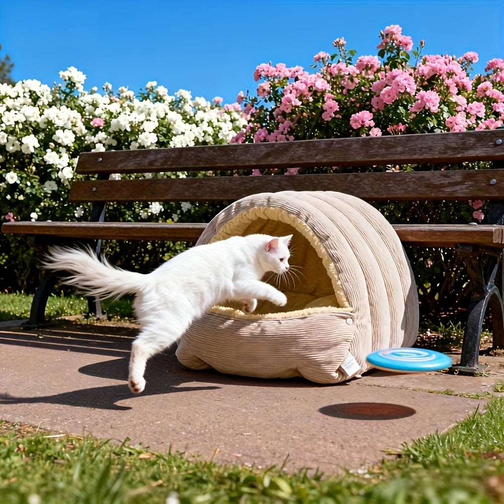 High-Elasticity Warm Cat Bed - 57×37×28cm Wrapped Design, Removable & Washable (Light Green)