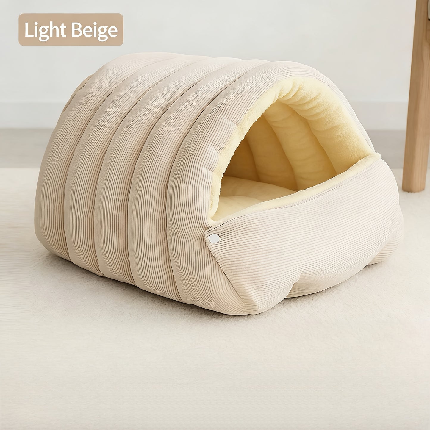 High-Elasticity Warm Cat Bed: 45×30×19cm Wrapped Design, Striped Fleece + Arctic Fleece Heat Retention, Removable & Washable（light purple）
