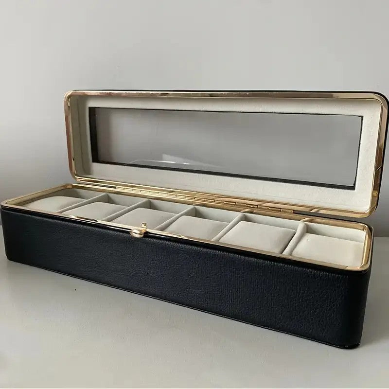 Luxury transparent-lid watch box with 6 fabric-lined compartments, portable and shockproof design, suitable for both men and women. Ideal for home,...