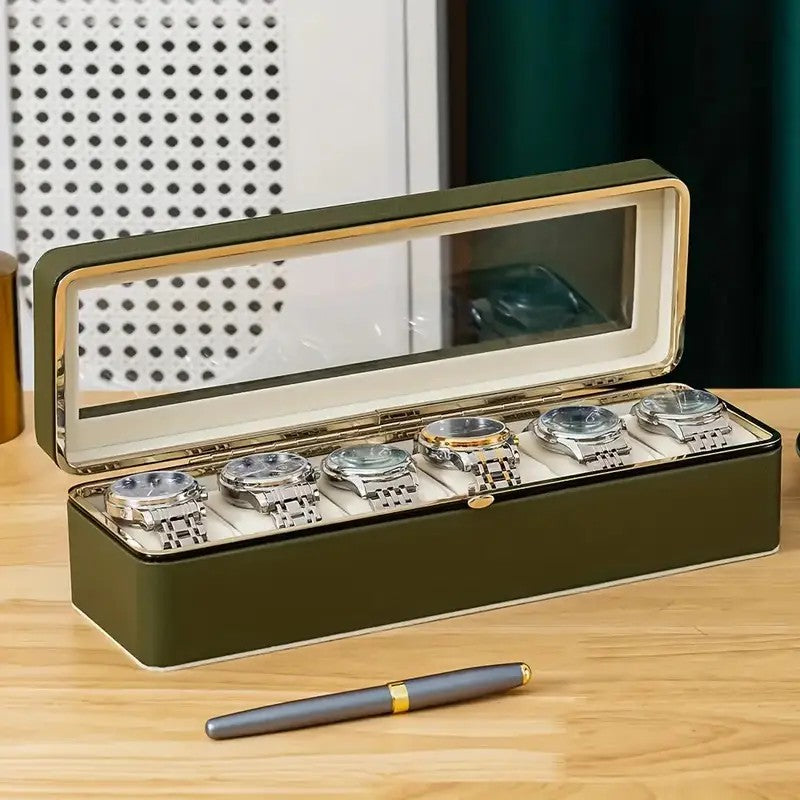 Luxury transparent-lid watch box with 6 fabric-lined compartments, portable and shockproof design, suitable for both men and women. Ideal for home,...