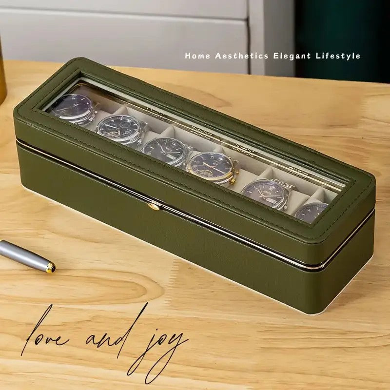 Luxury transparent-lid watch box with 6 fabric-lined compartments, portable and shockproof design, suitable for both men and women. Ideal for home,...