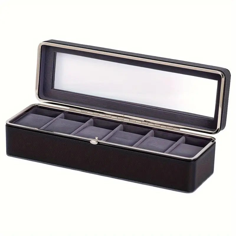 Luxury transparent-lid watch box with 6 fabric-lined compartments, portable and shockproof design, suitable for both men and women. Ideal for home,...