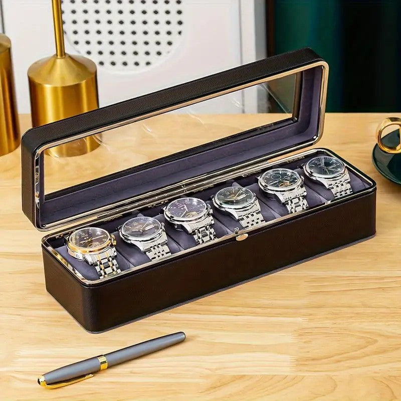 Luxury transparent-lid watch box with 6 fabric-lined compartments, portable and shockproof design, suitable for both men and women. Ideal for home,...