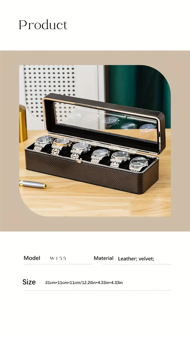 Luxury transparent-lid watch box with 6 fabric-lined compartments, portable and shockproof design, suitable for both men and women. Ideal for home,...
