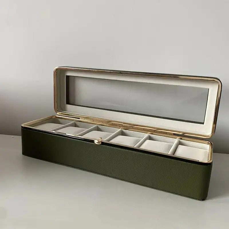 Luxury transparent-lid watch box with 6 fabric-lined compartments, portable and shockproof design, suitable for both men and women. Ideal for home,...
