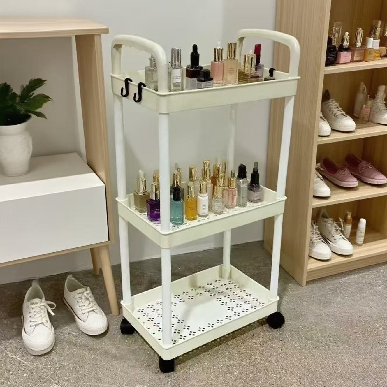 Five-Tier Rolling Cosmetics Storage Rack - Made of durable plastic, equipped with 360-degree swivel casters, strong load-bearing capacity -...