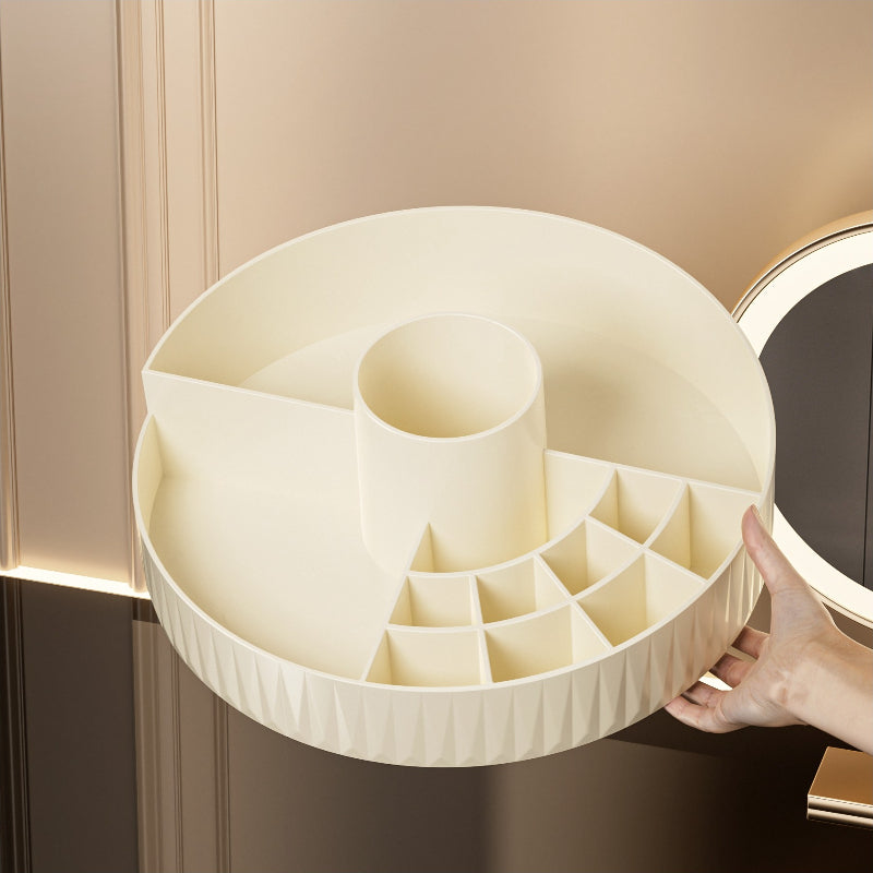 Rotatable Luxury Cosmetic Organizer Desk Large Capacity Skincare Storage Shelf Vanity Tidy Tray Cosmetic Storage Box（cream color）