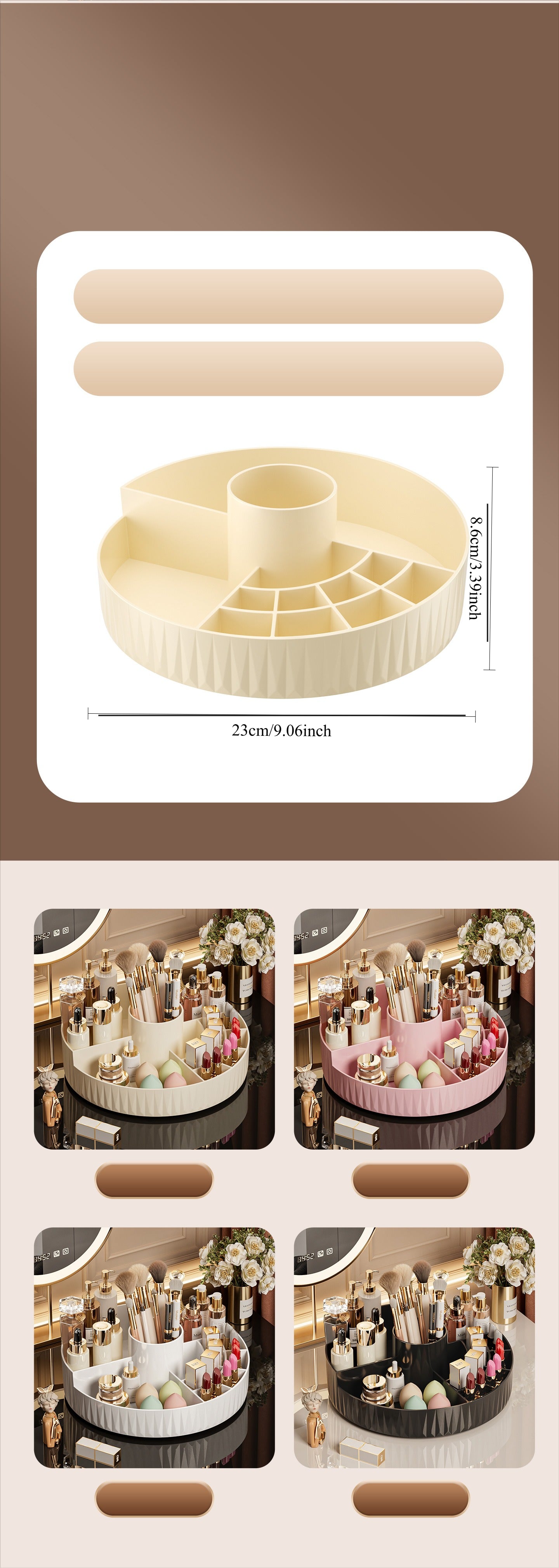 Rotatable Luxury Cosmetic Organizer Desk Large Capacity Skincare Storage Shelf Vanity Tidy Tray Cosmetic Storage Box（pink）