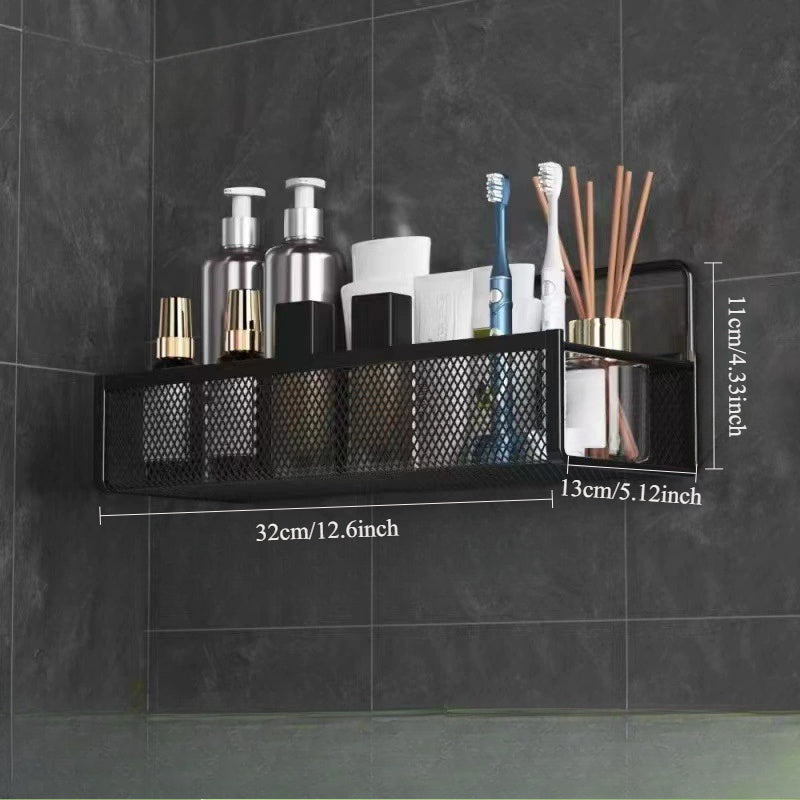 Wrought Iron Bathroom Storage Basket, Wall-Mounted Self-Adhesive Toothbrush Holder, Cosmetic & Condiment Shower Shelves, Kitchen & Bathroom...