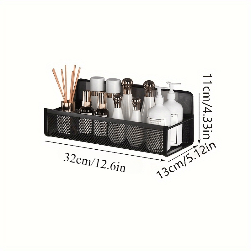 Wrought Iron Bathroom Storage Basket, Wall-Mounted Self-Adhesive Toothbrush Holder, Cosmetic & Condiment Shower Shelves, Kitchen & Bathroom...