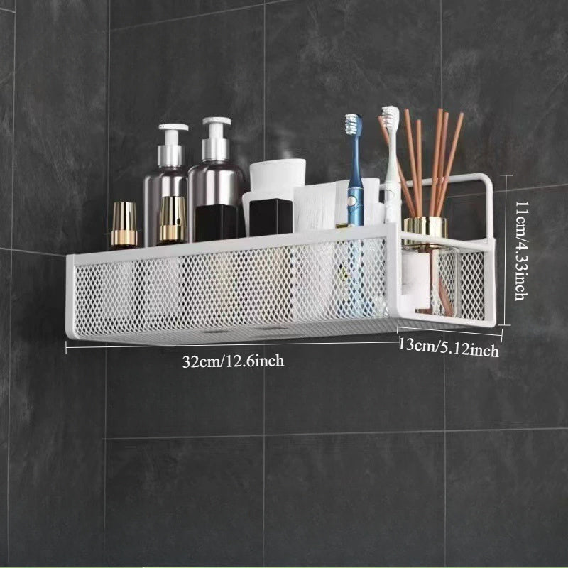 Wrought Iron Bathroom Storage Basket, Wall-Mounted Self-Adhesive Toothbrush Holder, Cosmetic & Condiment Shower Shelves, Kitchen & Bathroom...