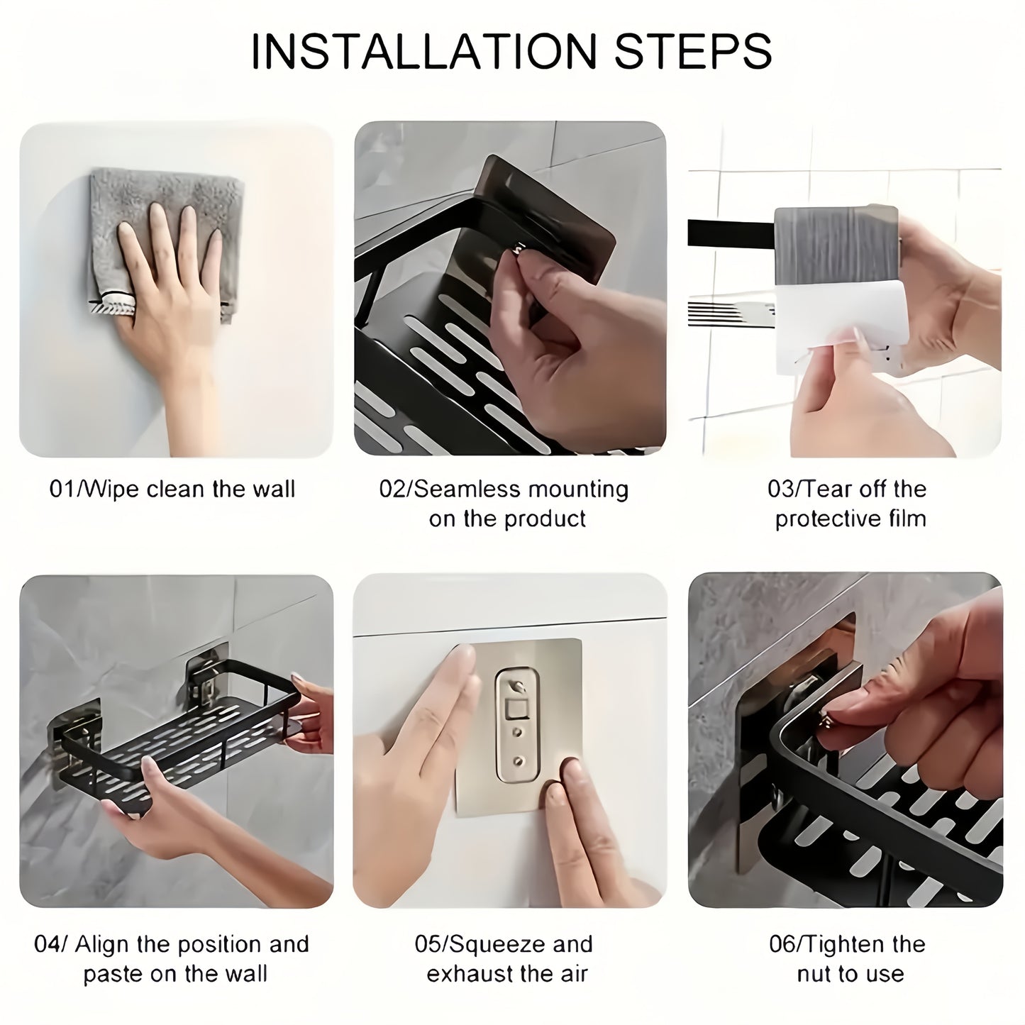 Wall-Mounted Shower Caddy: Large-Capacity, No-Drill Floating Shelf for Bathroom & Kitchen - Space-Saving & Easy to Install
