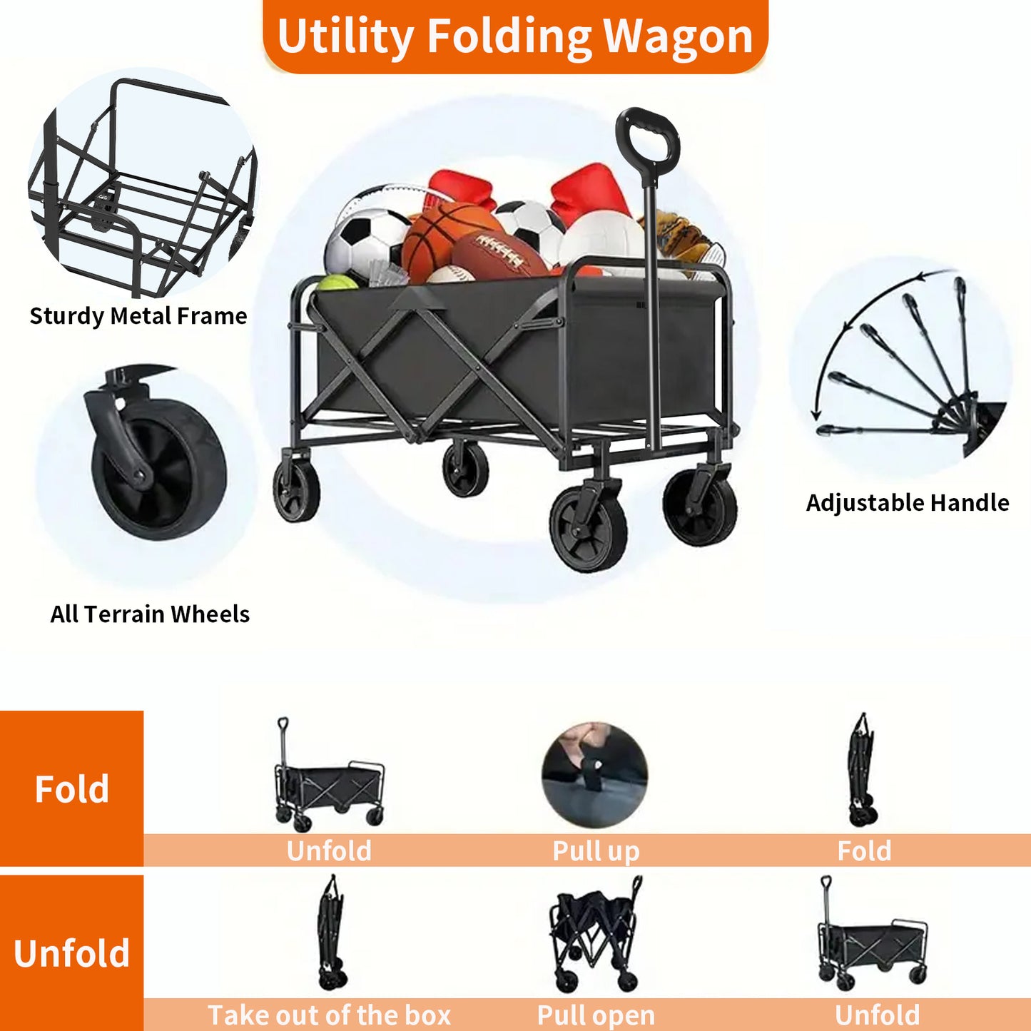 Foldable Shopping Cart, made of 600D waterproof Oxford fabric, equipped with all-terrain silent wheels. Suitable for...
