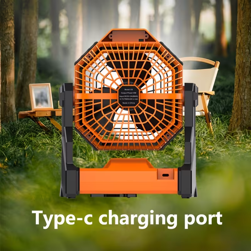 Portable Camping Fan - LED Light, USB Rechargeable, 7800mAh, 270° Adjustable