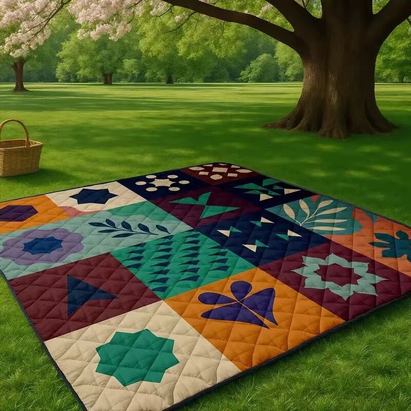 Extra-large 198.12x198.12 cm foldable picnic mat with portable rope. Soft padding design, floral and fruit prints, durable polyester material,...