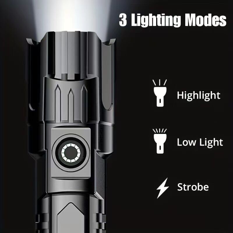 1 USB rechargeable flashlight, ultra-bright LED handheld outdoor emergency light, with telescopic zoo