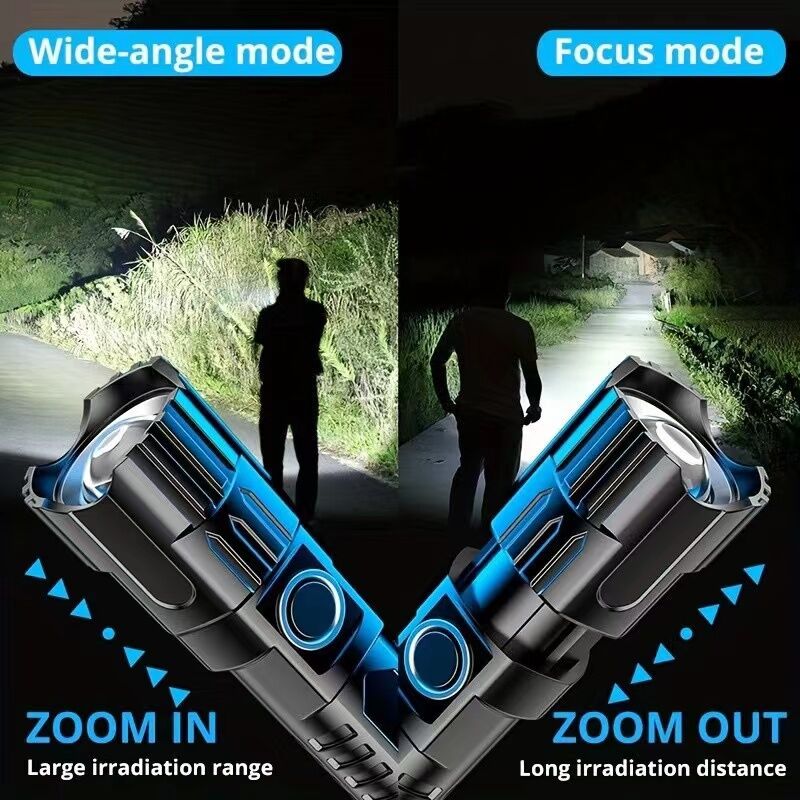 1 USB rechargeable flashlight, ultra-bright LED handheld outdoor emergency light, with telescopic zoo