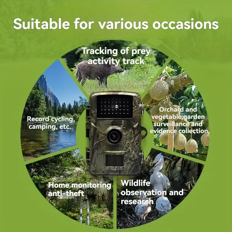 Hiking and hunting camera with night vision function, high-definition, 0.8s trigger, 120 ° wide-angle lens, used for outdoor camping, wildlife...