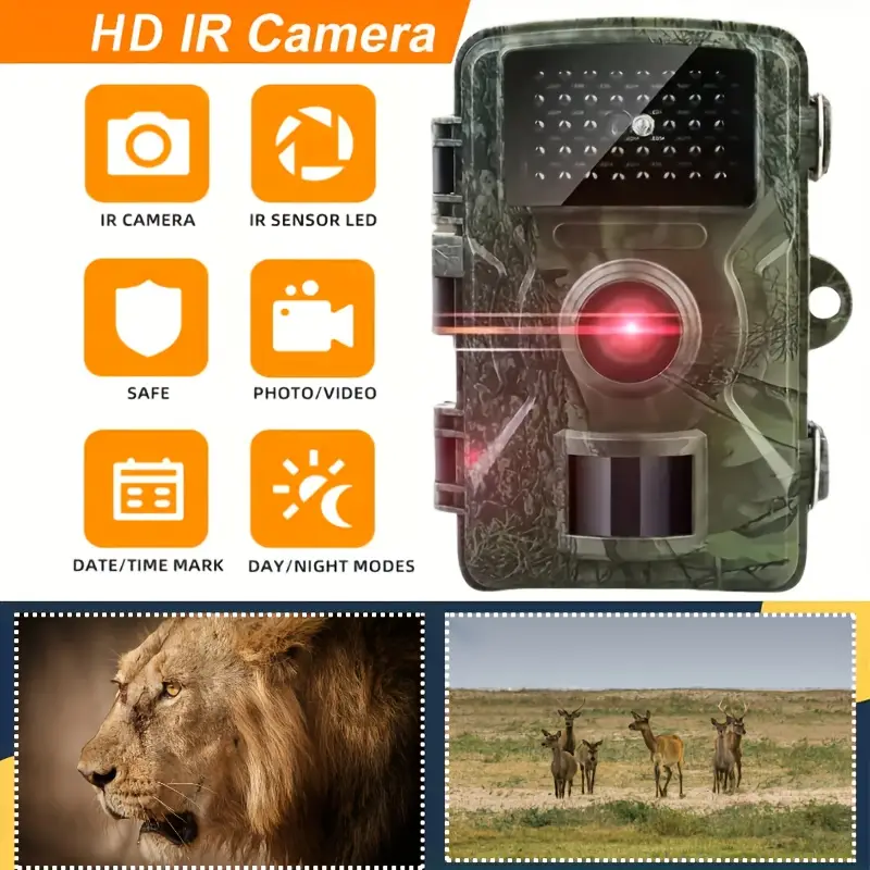 Hiking and hunting camera with night vision function, high-definition, 0.8s trigger, 120 ° wide-angle lens, used for outdoor camping, wildlife...