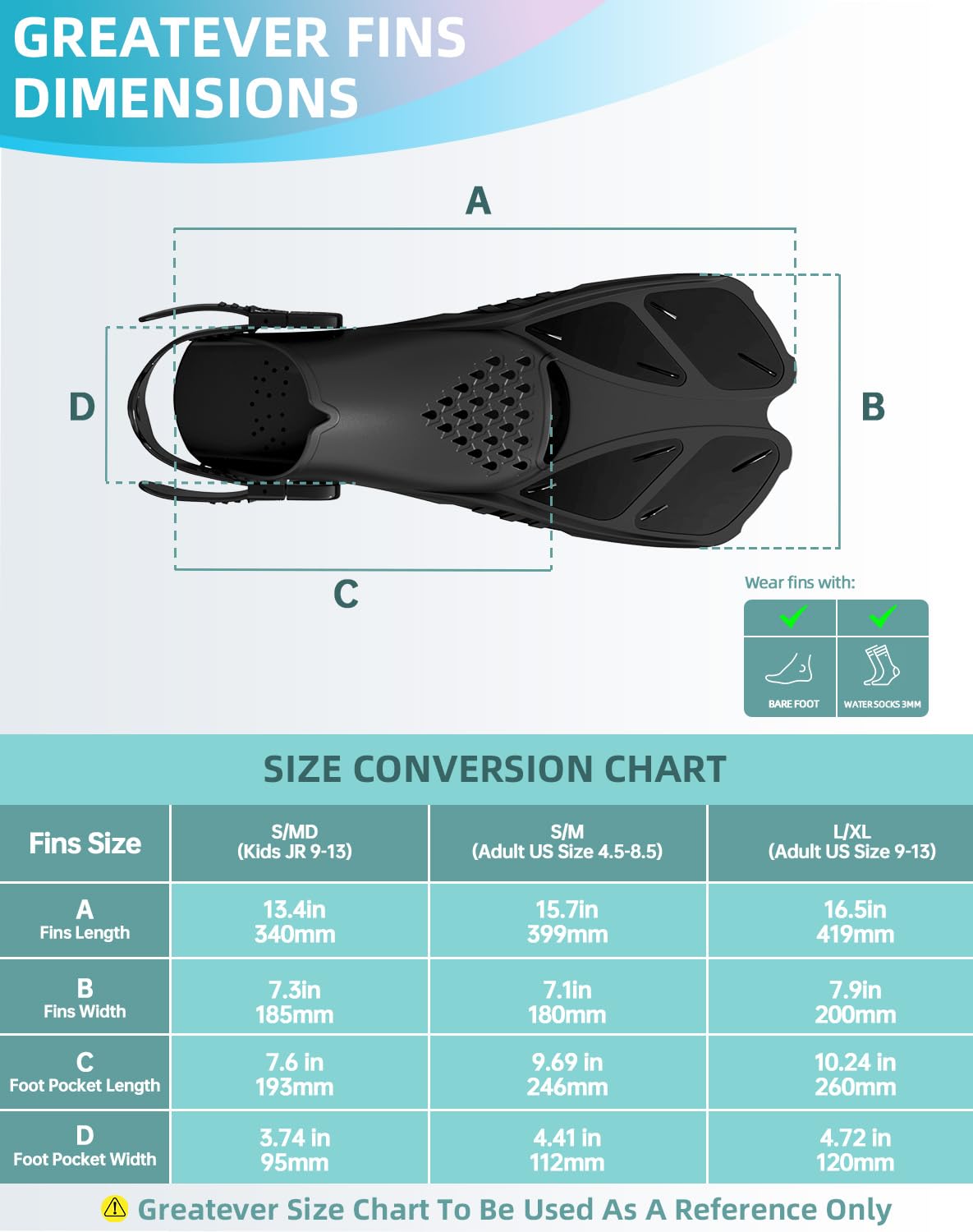 Gray Adjustable Open Heel Snorkel Fins, Travel-Size Short Swim Flippers for Snorkeling, Diving & Swimming, Adult Men & Women（S/M）