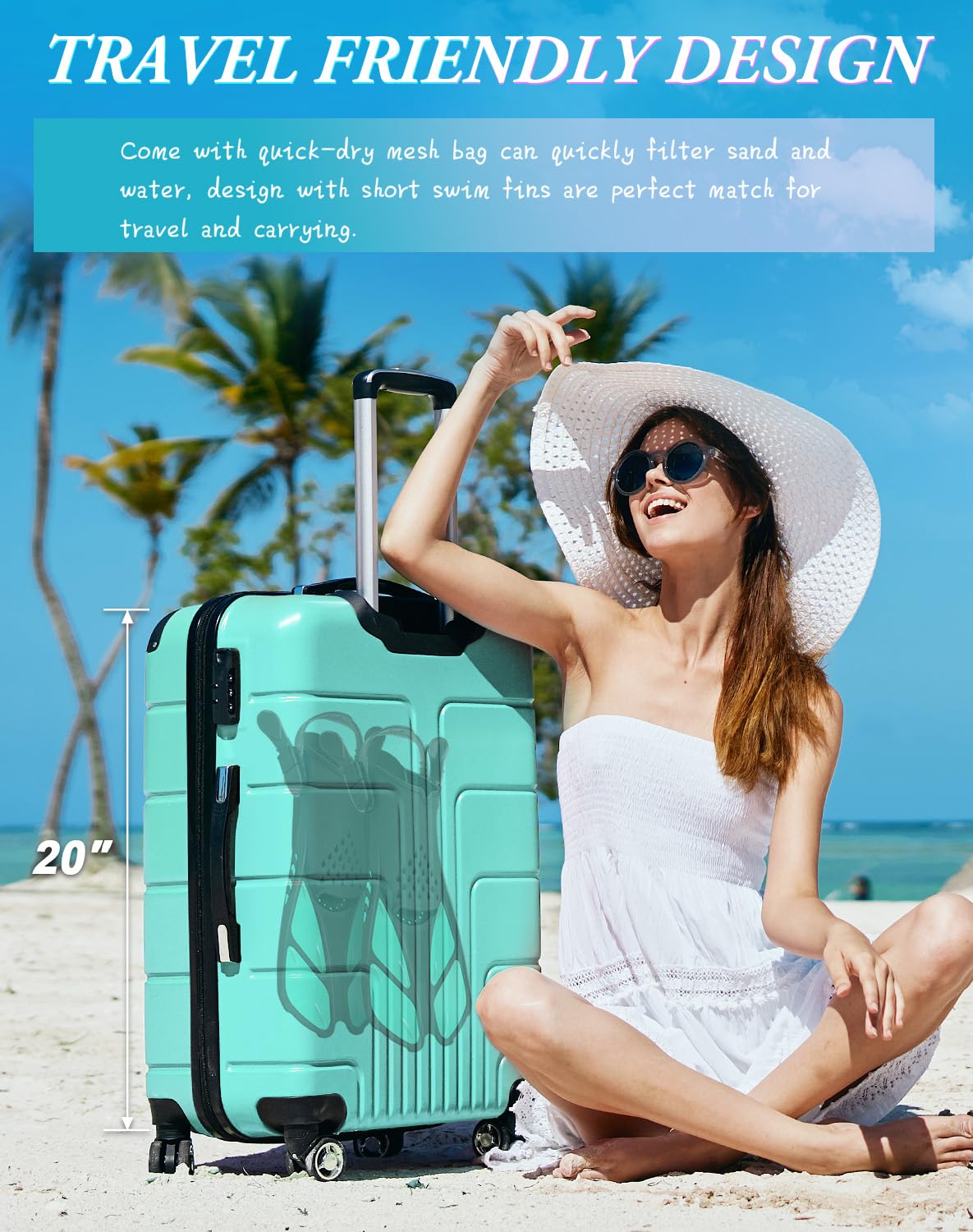 Blue Adjustable Open Heel Snorkel Fins, Travel-Size Short Swim Flippers for Snorkeling, Diving & Swimming, Adult Men & Women（S/M）