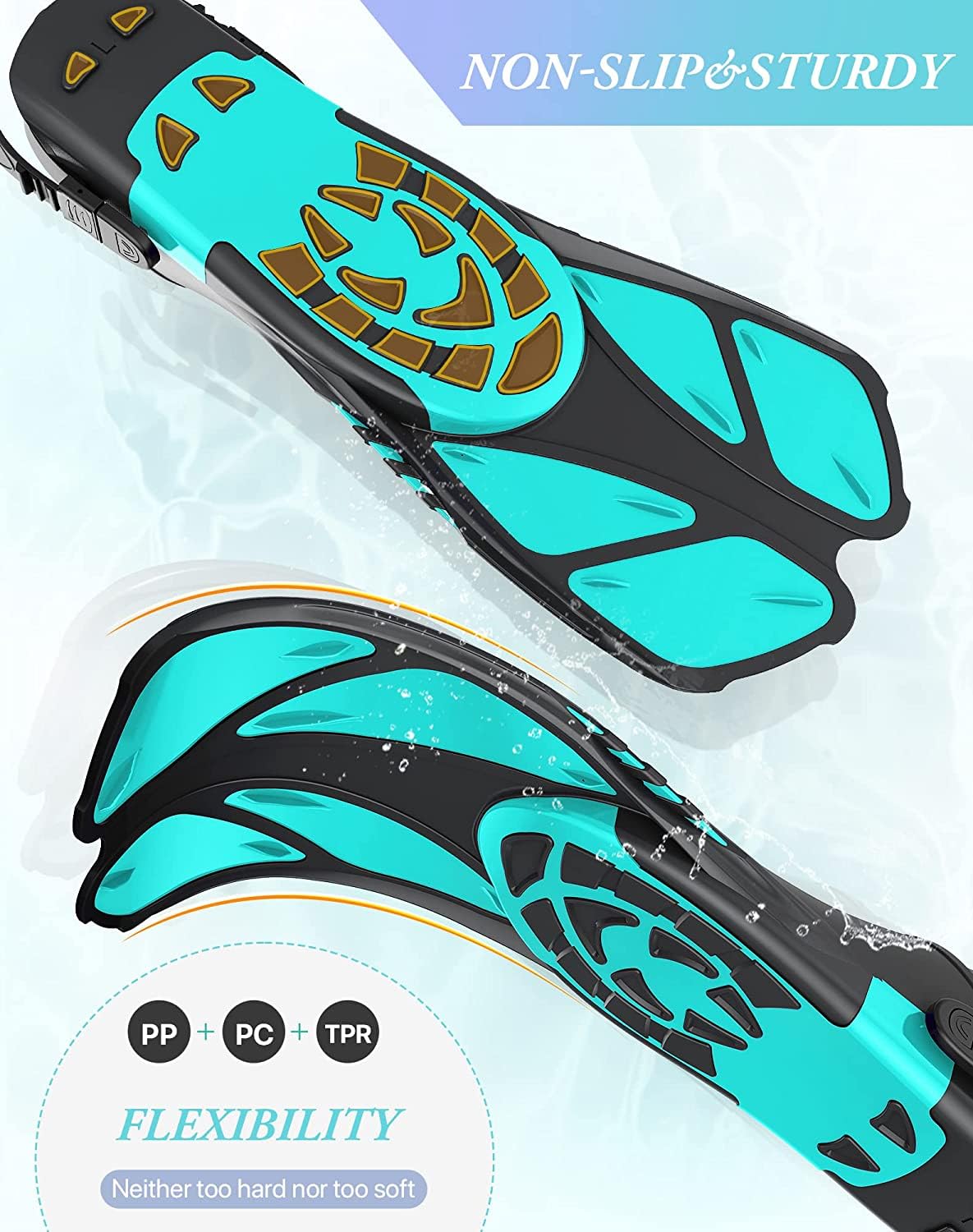 Green Adjustable Open Heel Snorkel Fins, Travel-Size Short Swim Flippers for Snorkeling, Diving & Swimming, Adult Men & Women（L/XL）