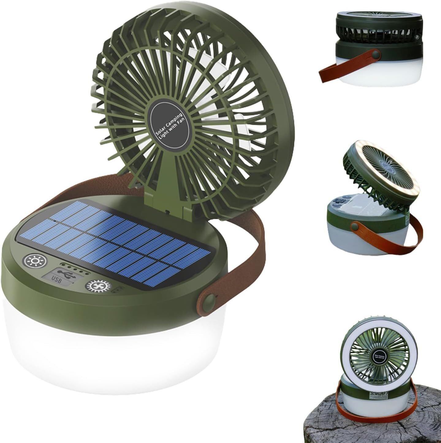 Camping Light with Fan, Portable Hanging Lamp for Tent, IPX4 Waterproof, 4 Mode Light Camping Lantern and 3 -Speed Quiet Fan,USB & Auxiliary Solar...