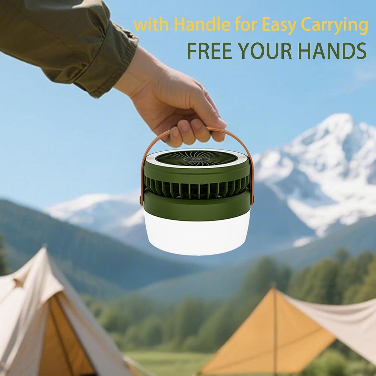 Camping Light with Fan, Portable Hanging Lamp for Tent, IPX4 Waterproof, 4 Mode Light Camping Lantern and 3 -Speed Quiet Fan,USB & Auxiliary Solar...